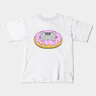 Cute Pink Donut Cat Kids T-Shirt